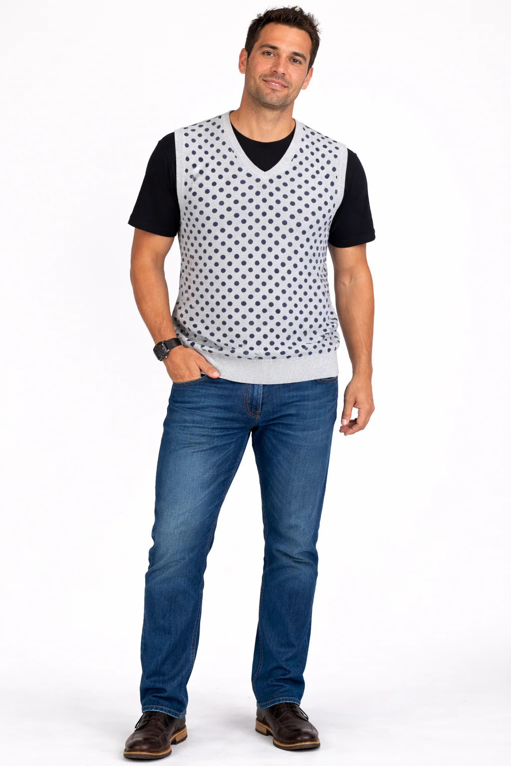 Ben Sherman Silver Polka Dots Vest (XL) - Image 2