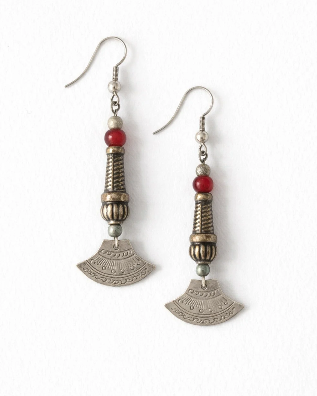 Boho Fan Drop Earrings – Red Bead Statement