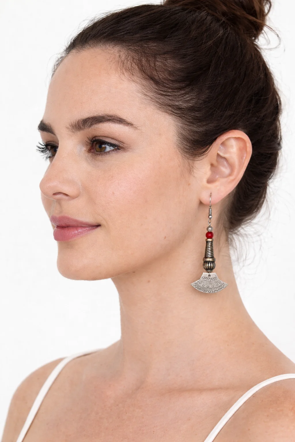Boho Fan Drop Earrings – Red Bead Statement - Image 2