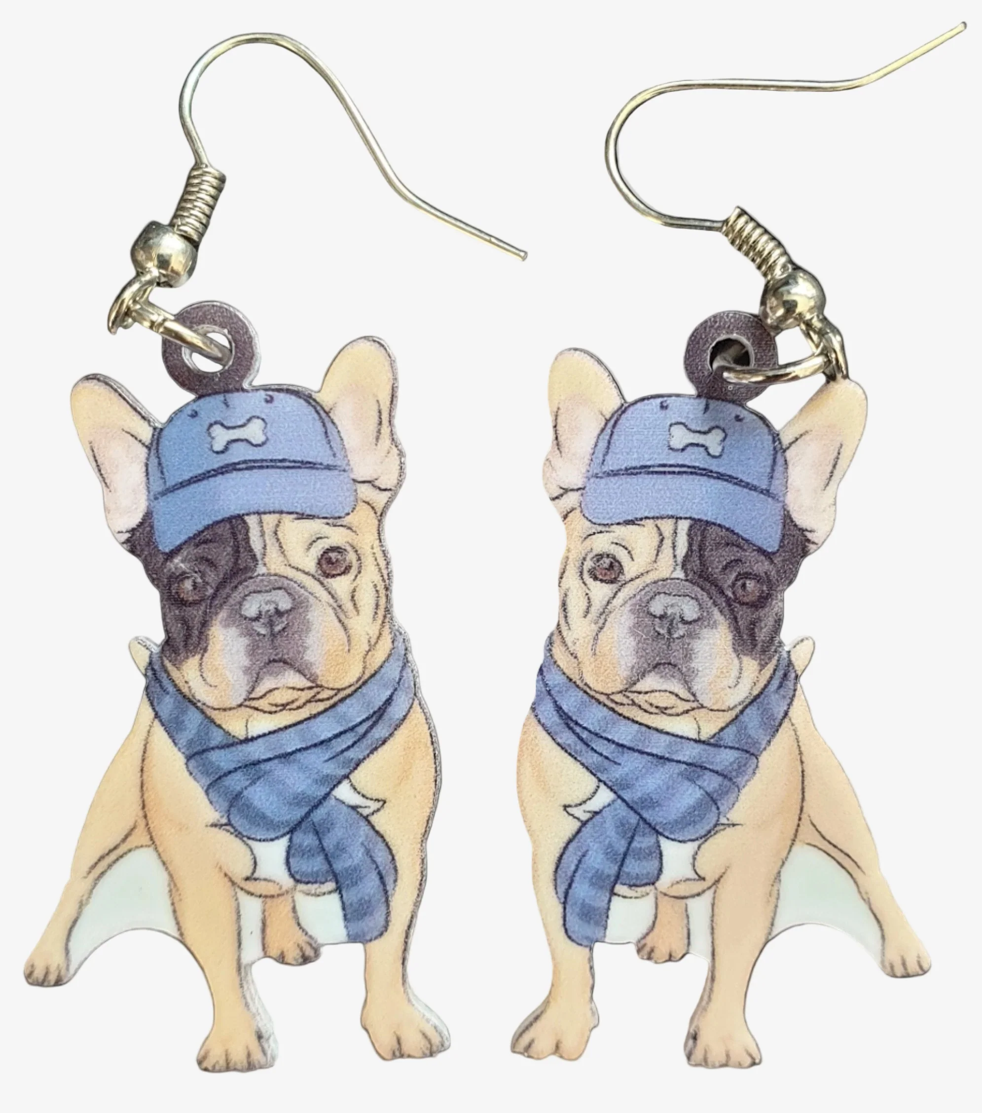 French Bulldog in Blue Earrings