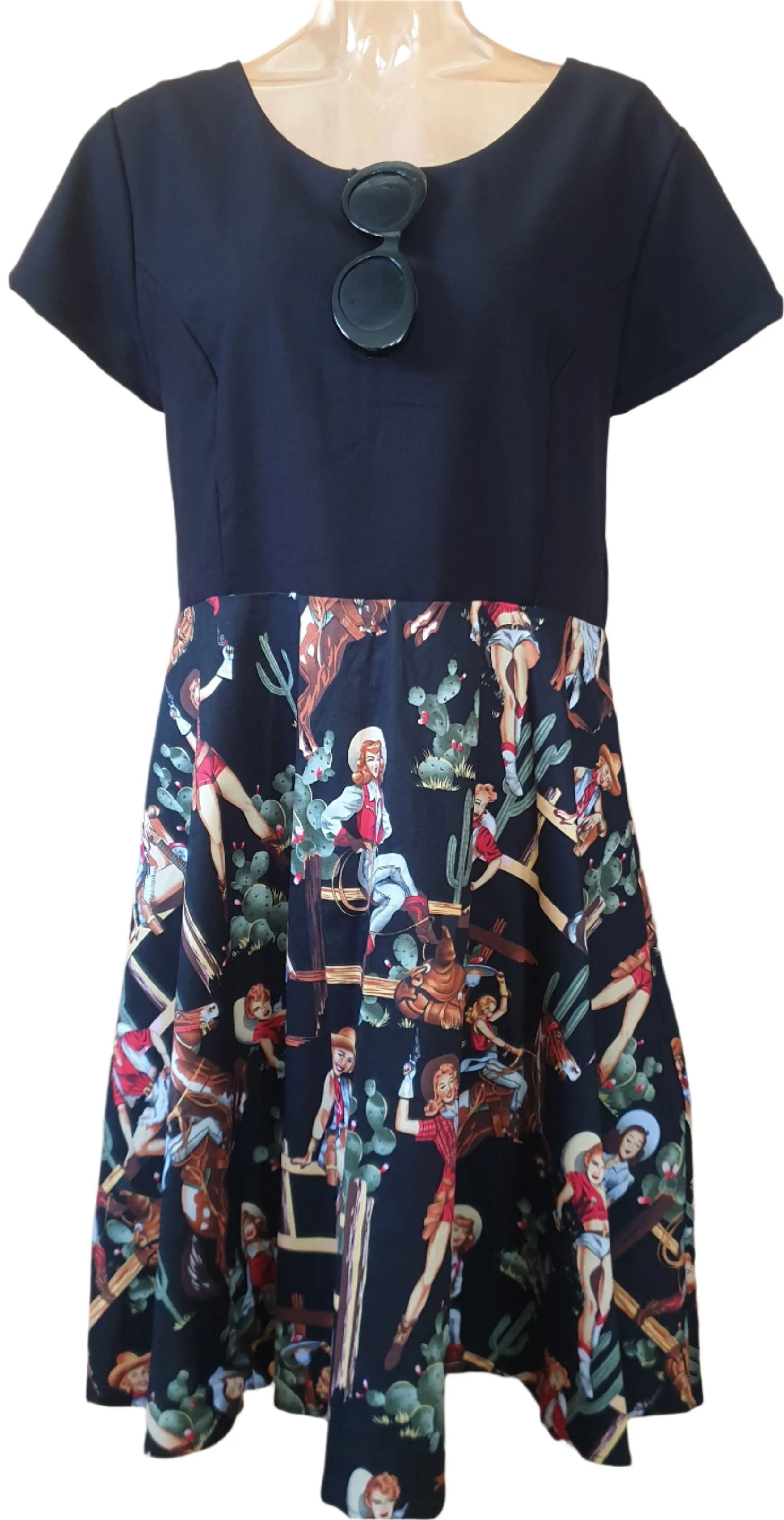 Cowboy Black Top Audrey Dress - Planet Retro Original (Large)