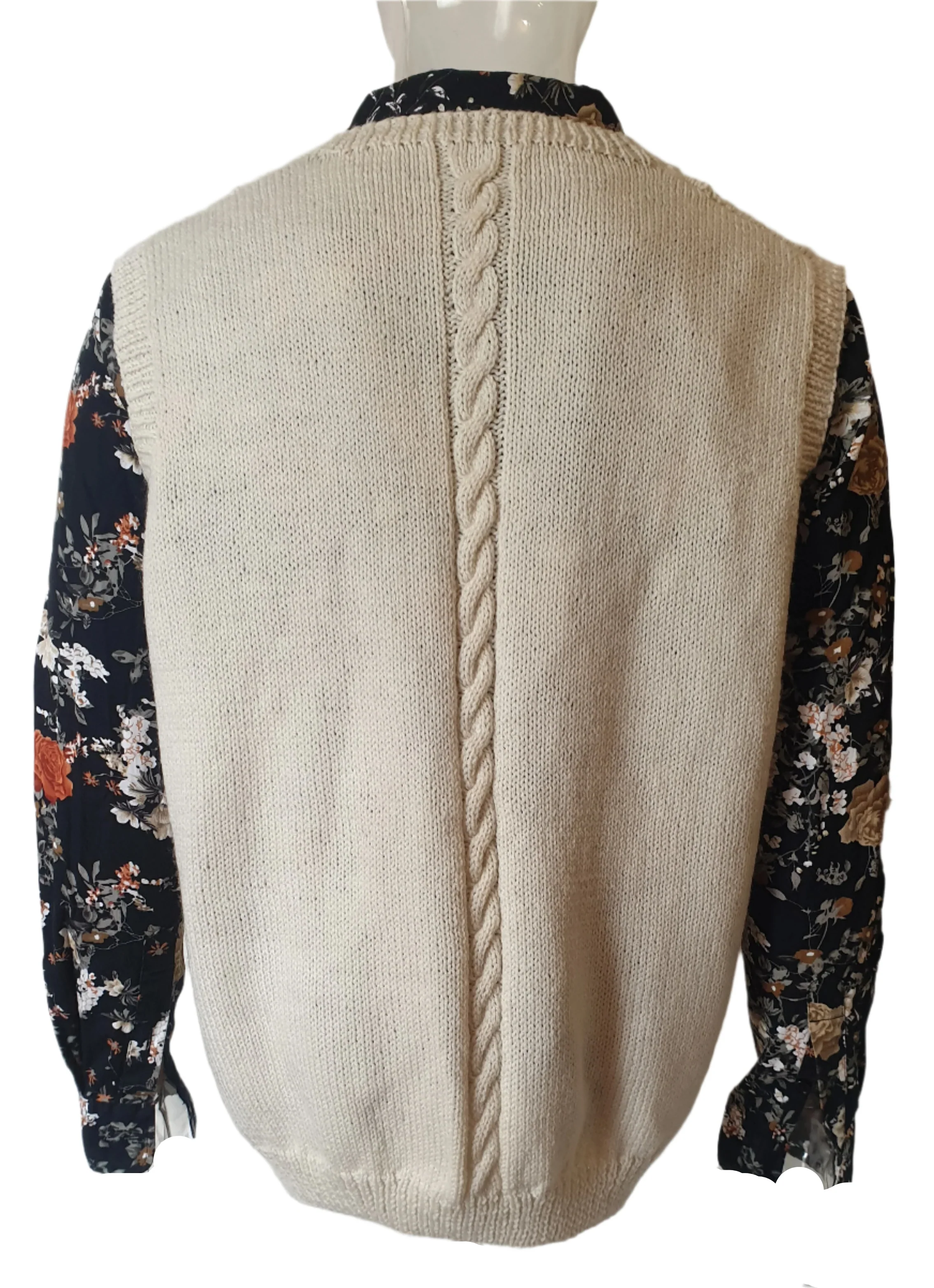 Cream Wool Hand Knitted Vest (2XL) - Image 4