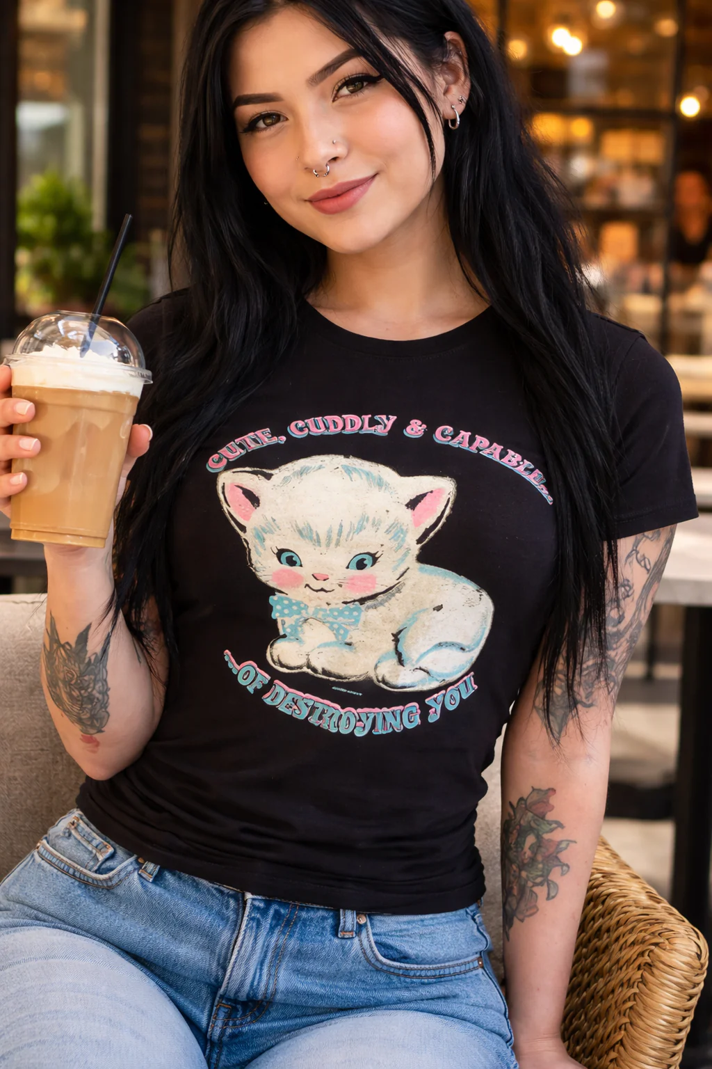 Cute Cuddly Destroyer Ladies Kitten T-Shirt (Small) - Image 2
