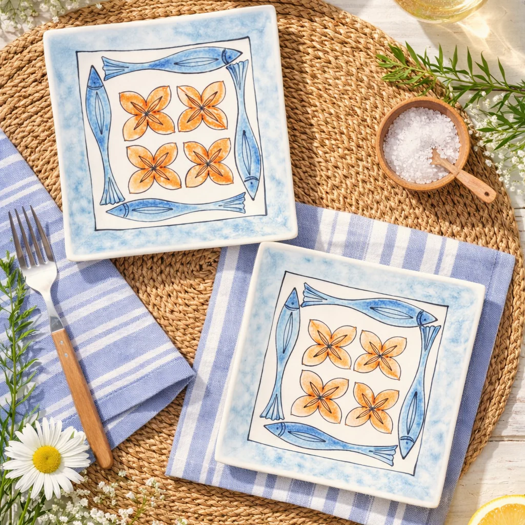 Diana Poor NZ Hand-Decorated Square Plates – Pair (19cm) - Image 2