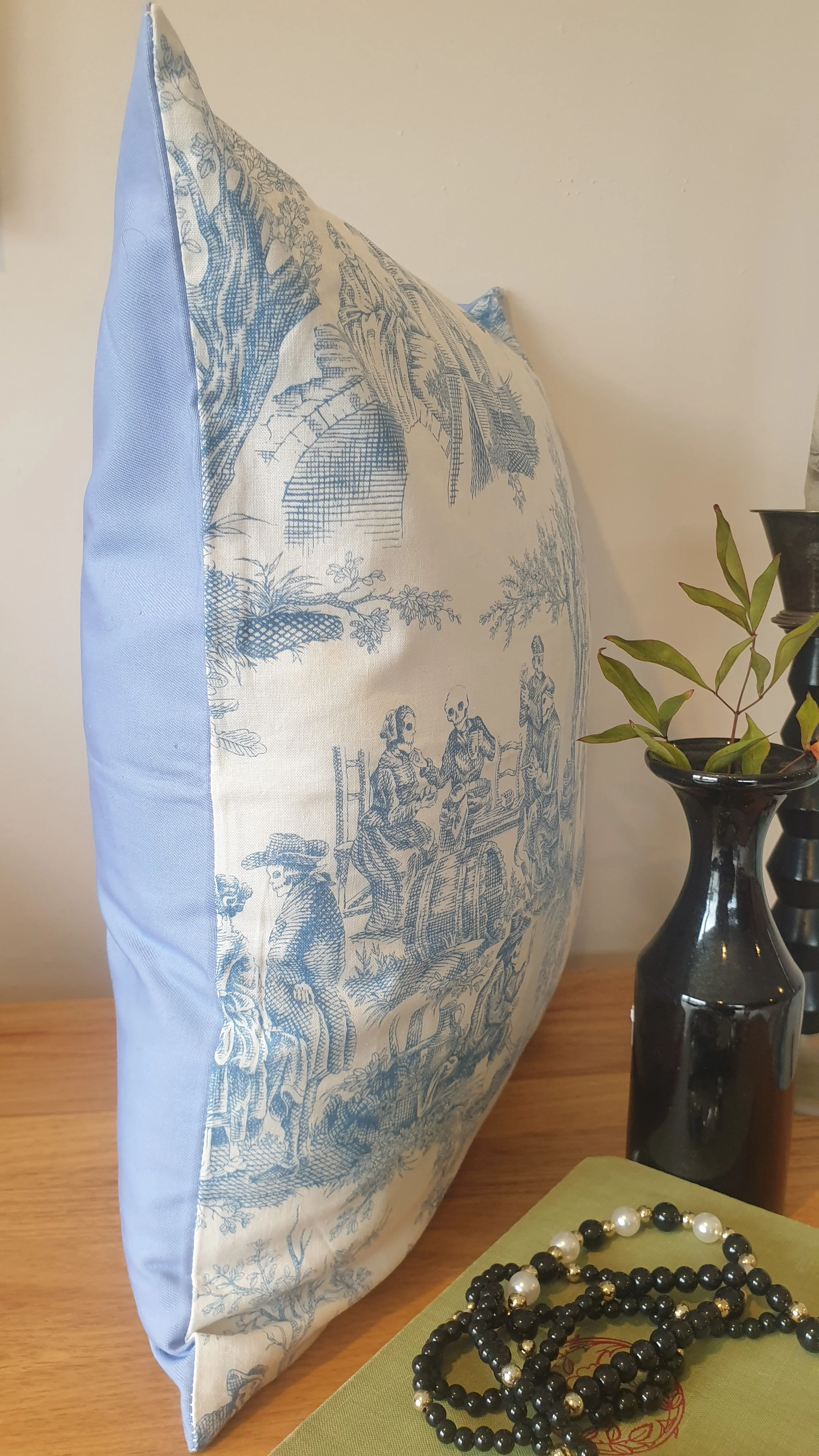 Lord & Lady Skullington (Blue) Handmade Cushion Cover - Image 2