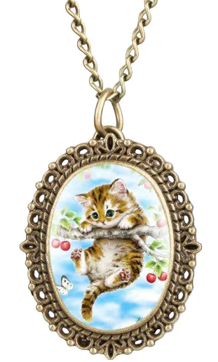 Hold on Kitty Fob Watch Necklace