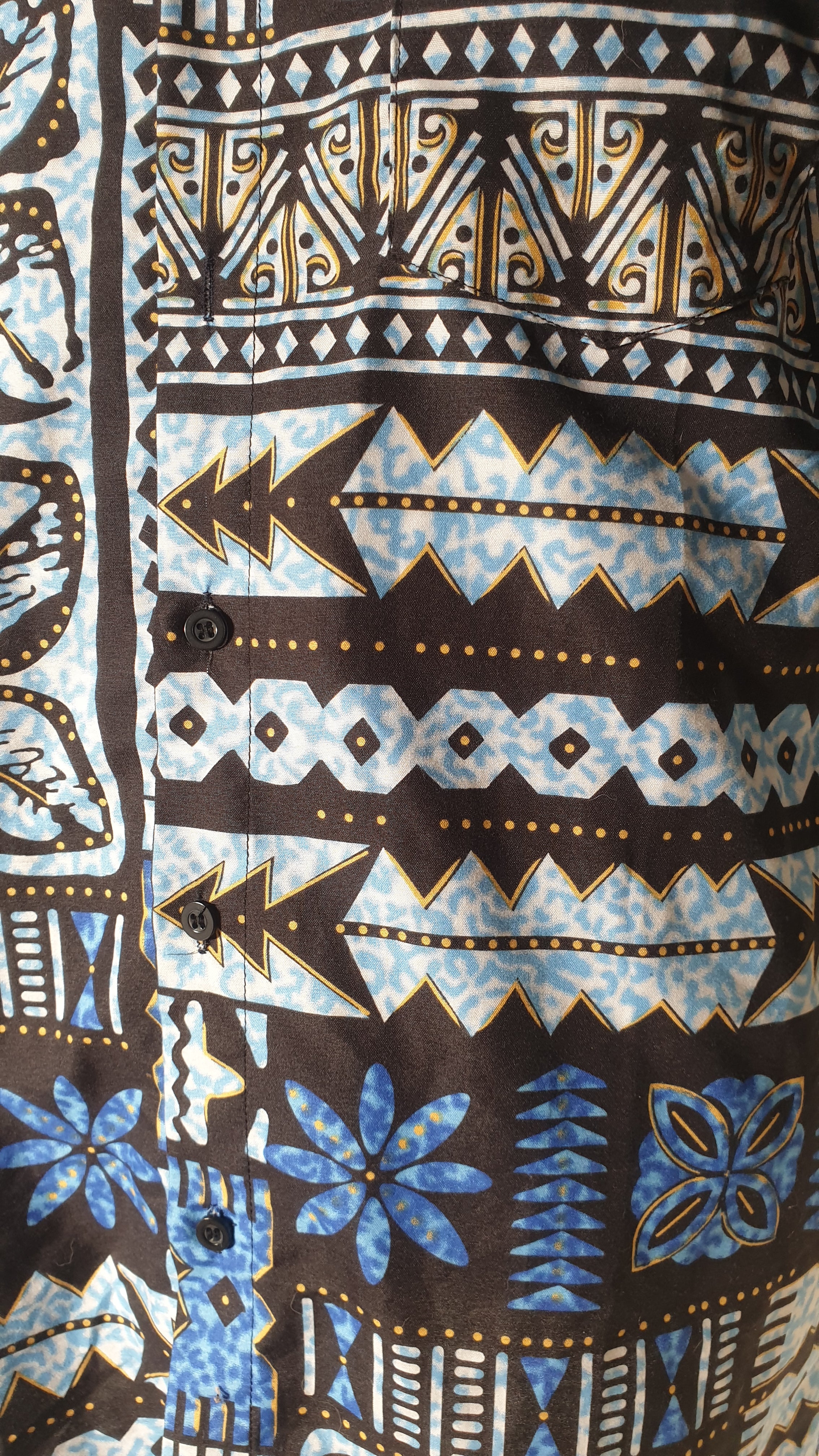 Mens Blue Black Tribal Hawaiian Shirt (Medium) - Image 4