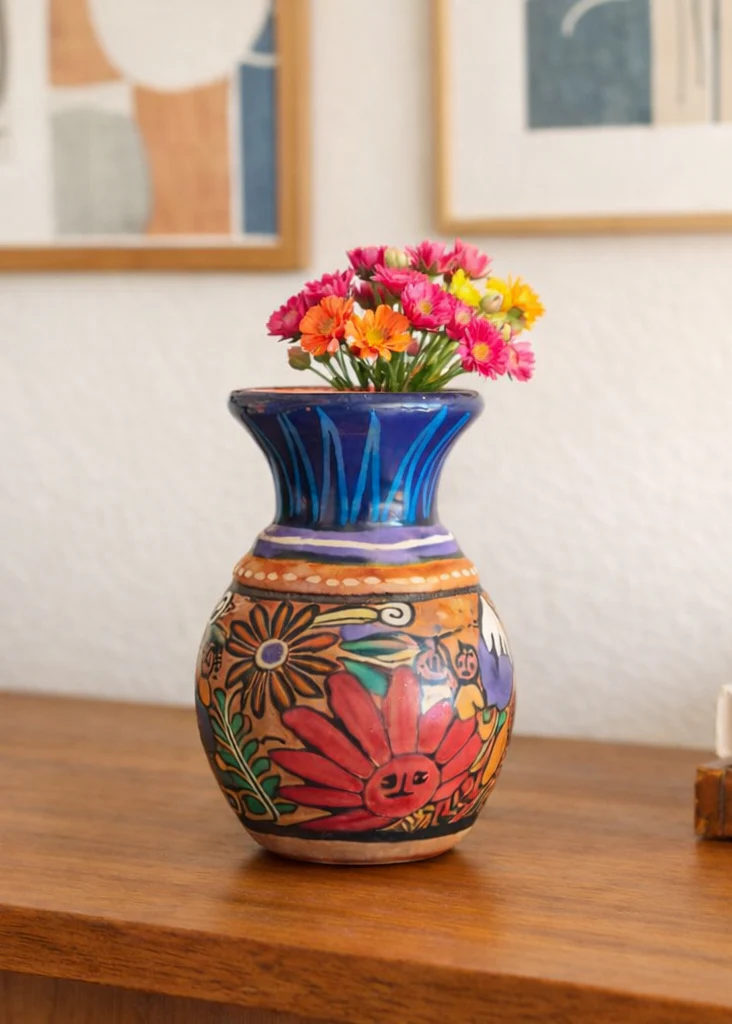 Mid-Century Hand-Painted Folk Art Pottery Vase (1960s) - Image 2