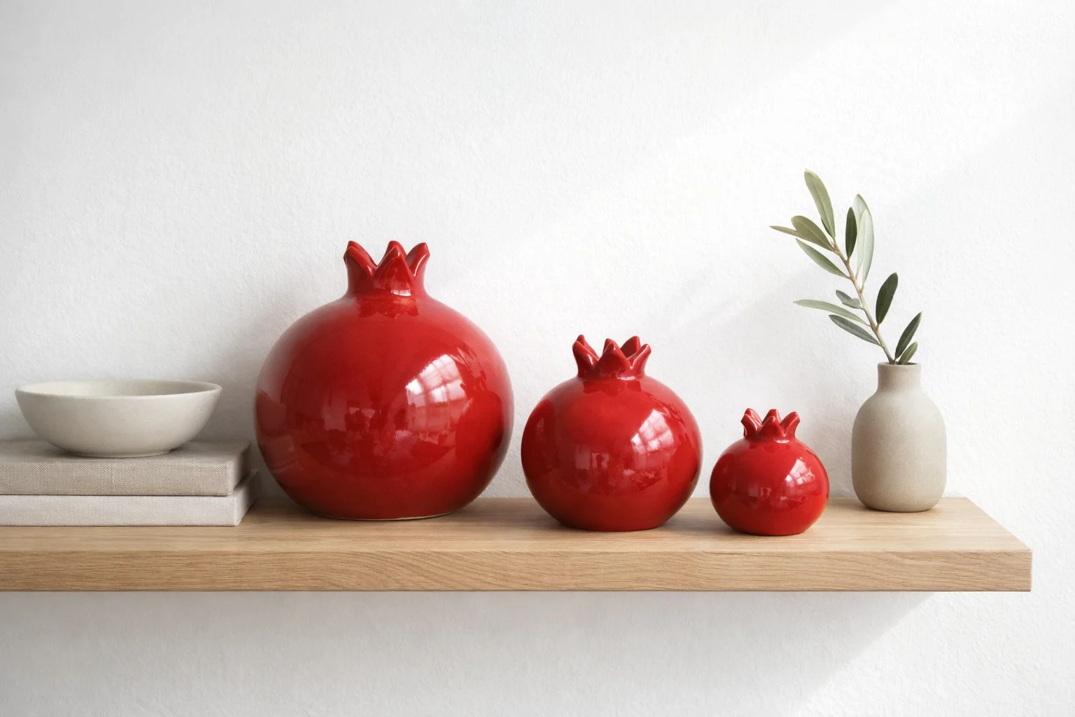 Red Ceramic Pomegranate Trio – Graduated Decor Set - Image 2