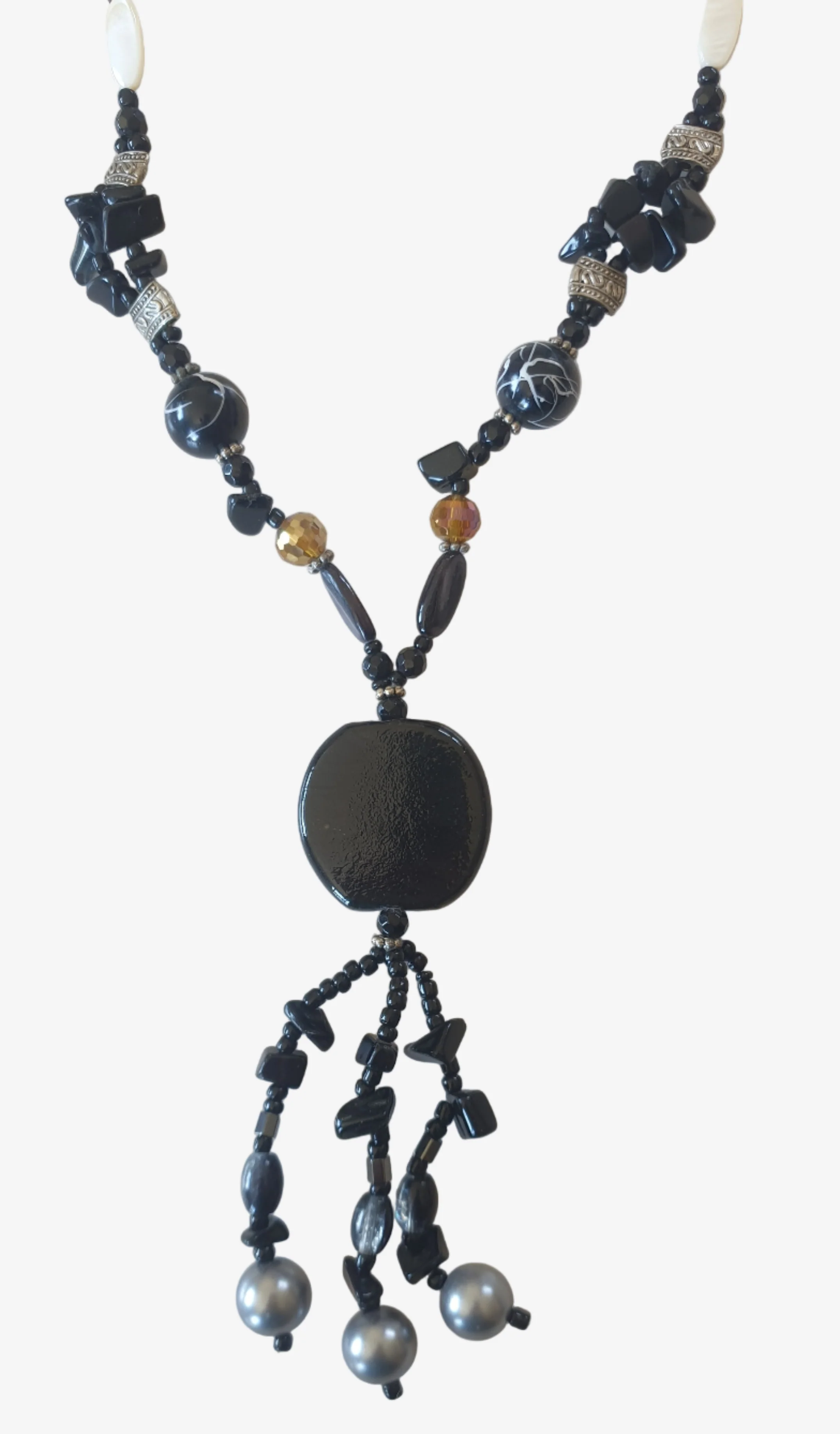 Retro Glam Long Beads Necklace - Black - Image 3