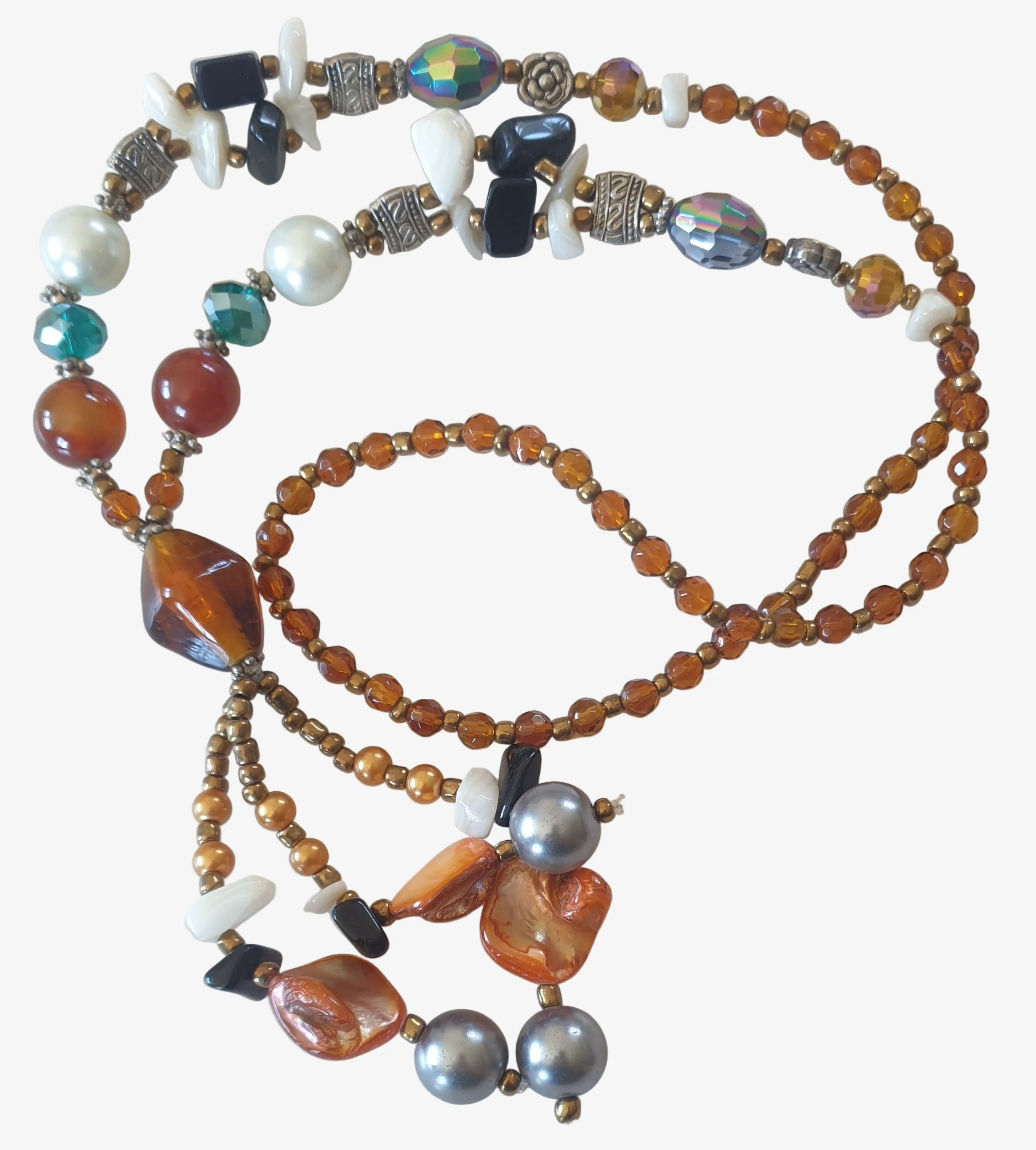 Retro Glam Long Beads Necklace - Earth Tones - Image 2