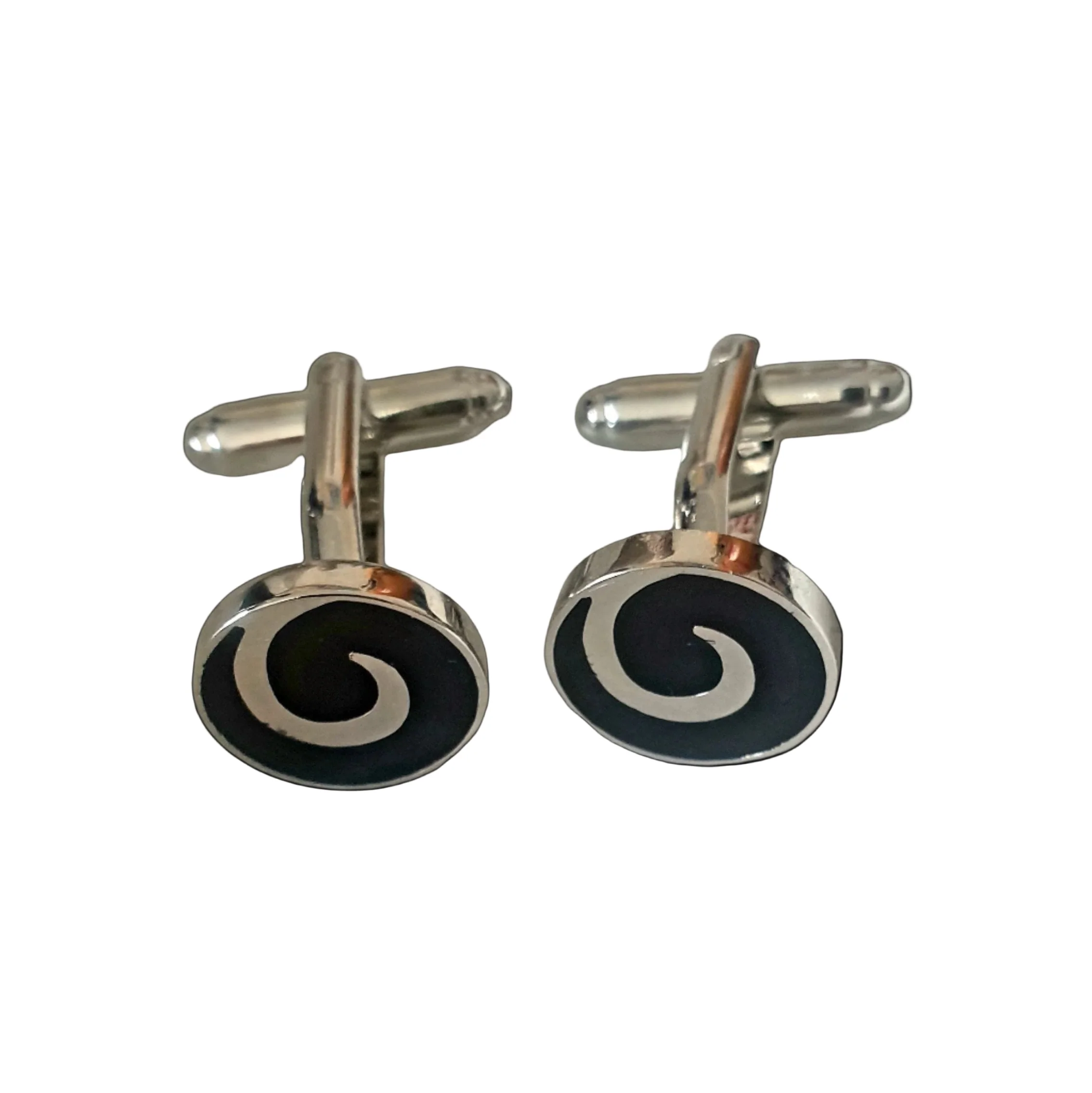 SALE Silver & Black Round Tornado Cufflinks