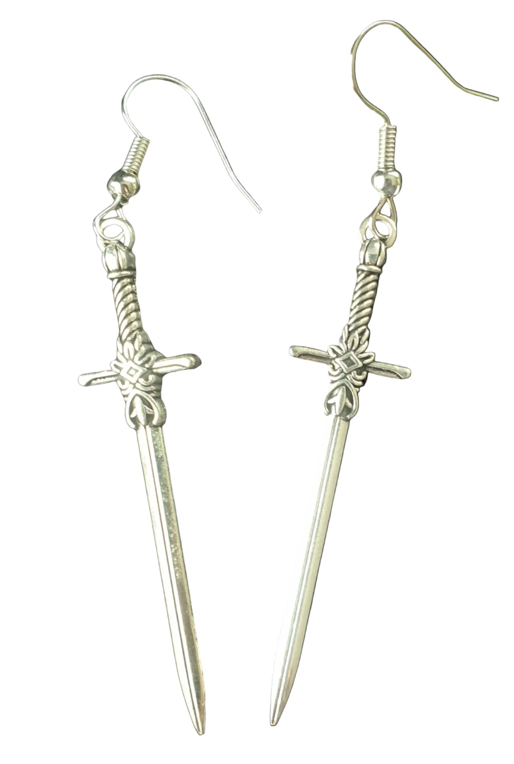 Silver Daggers Hook Earrings