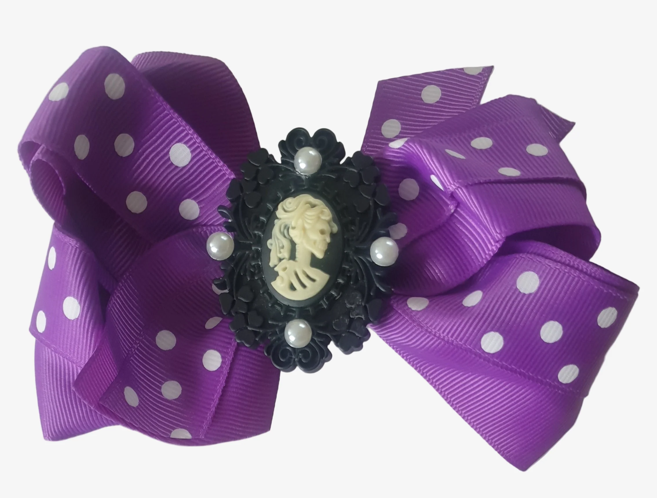 Skeleton Cameos Polka Dots - Bow Hair Clips - Image 7