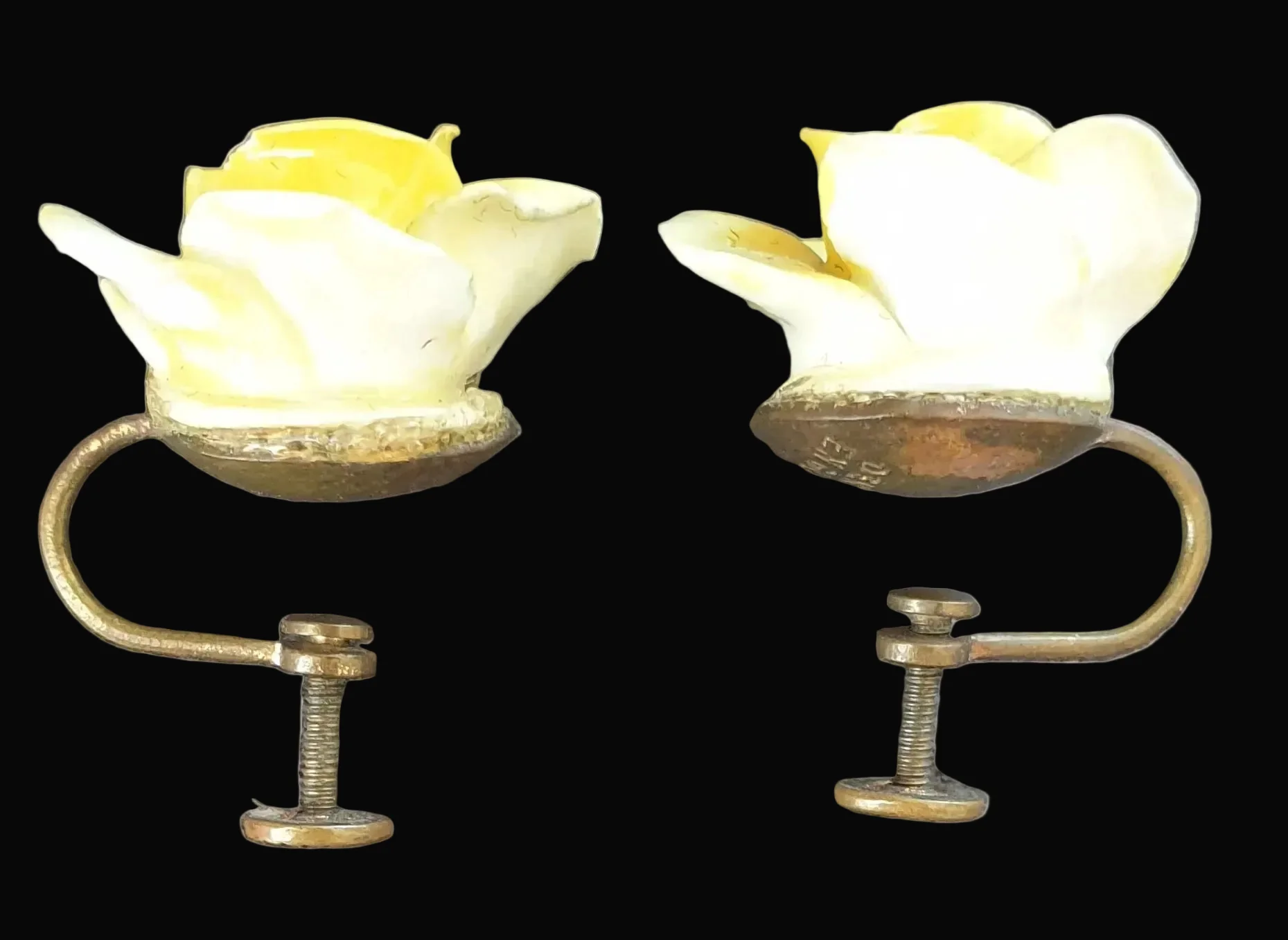 Vintage Denton UK Bone China Rose Screw-Back Earrings - Image 4