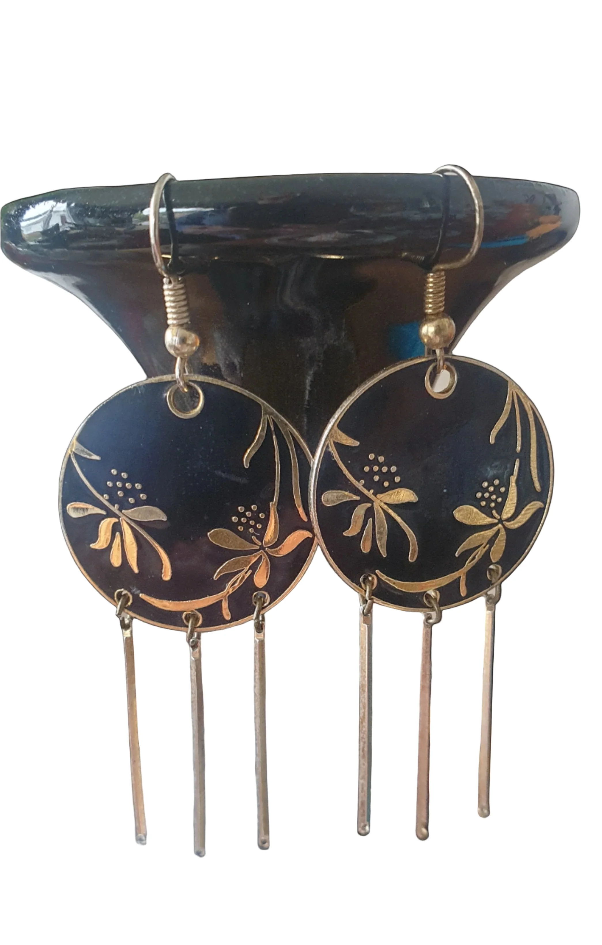 Vintage Black & Gold Oriental Earrings