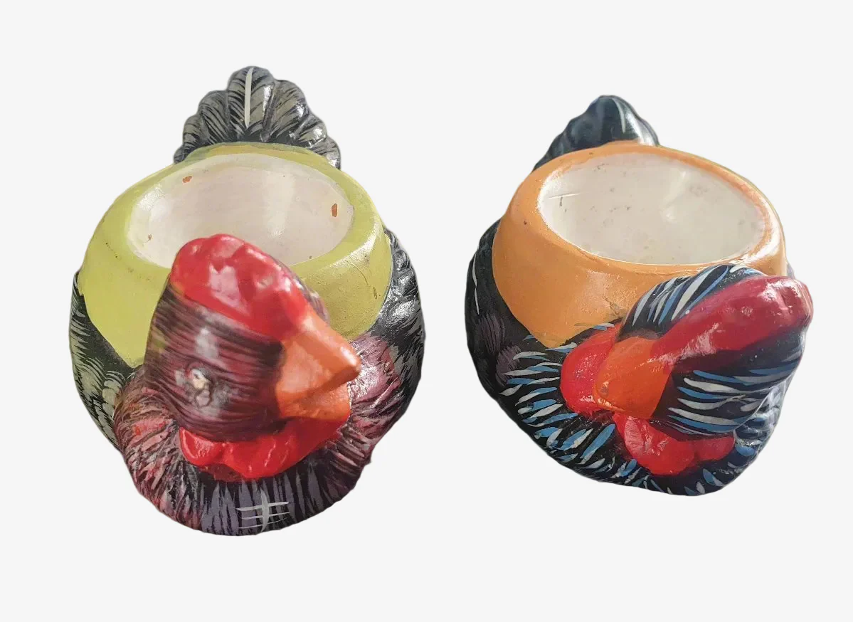 Vintage French Folk Art Chicken Egg Cups – Pair - Image 3