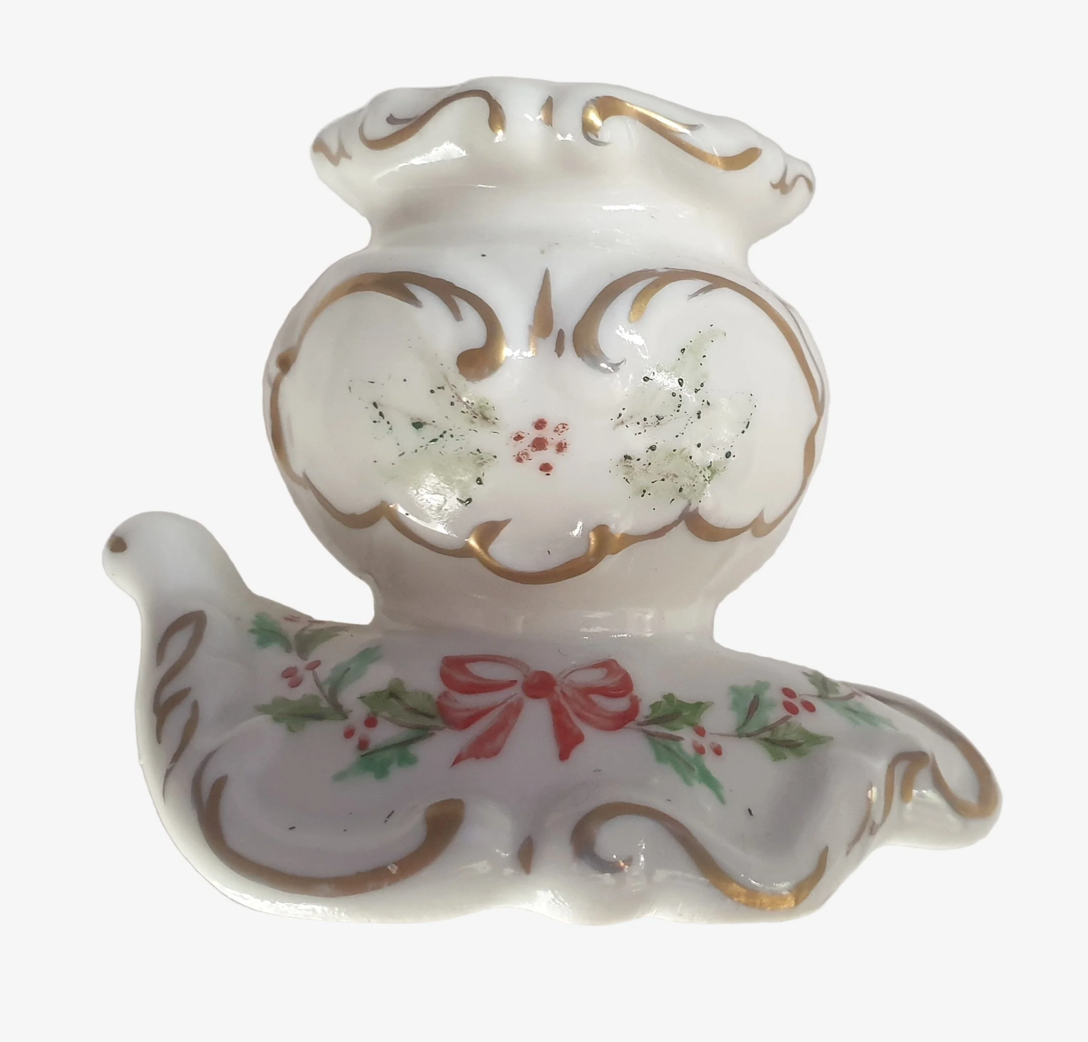 Vintage Irish Dresden Holly-Bow Candle Holder - Image 5