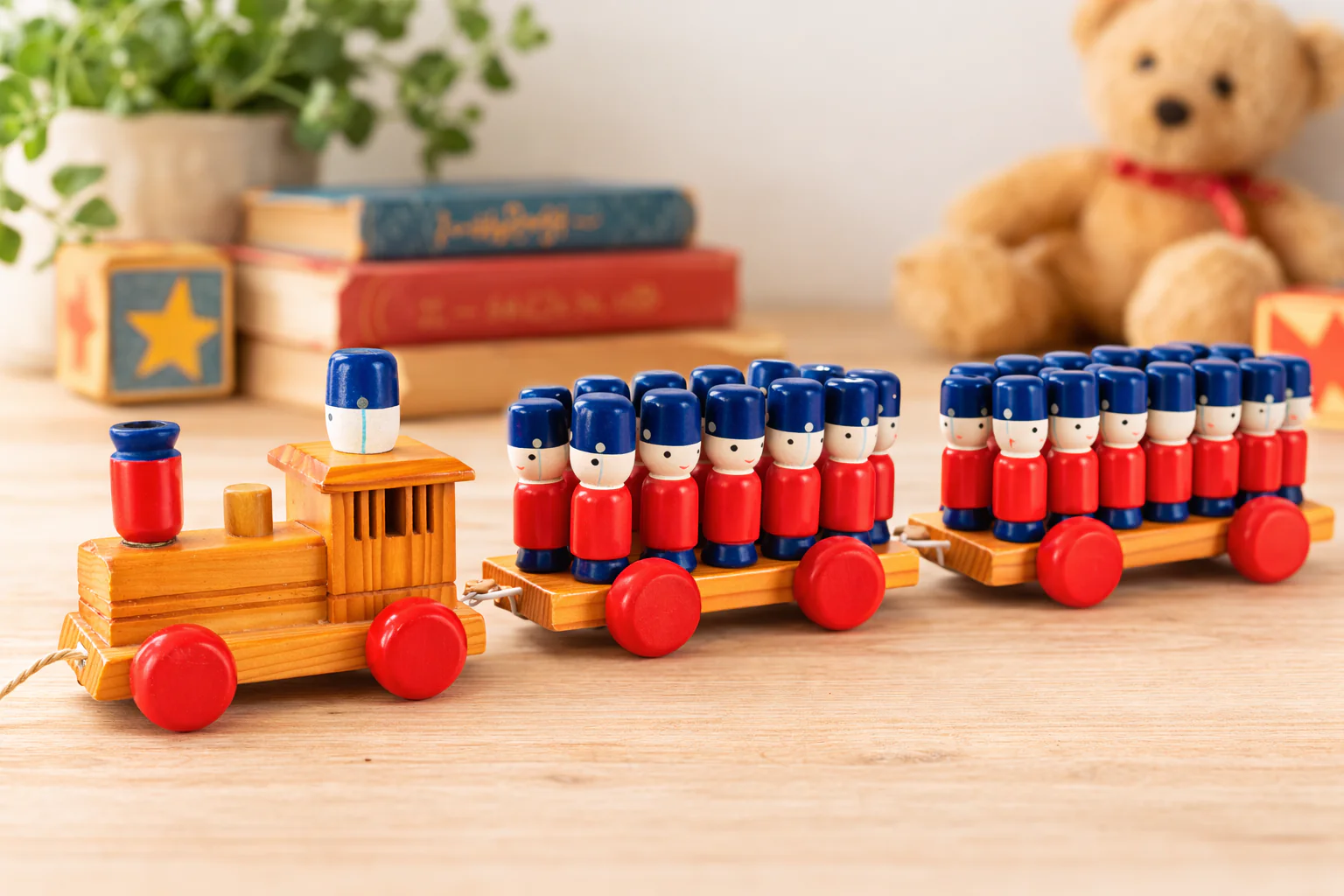 Vintage Wooden Soldiers Pull-Along Train Toy - Image 2