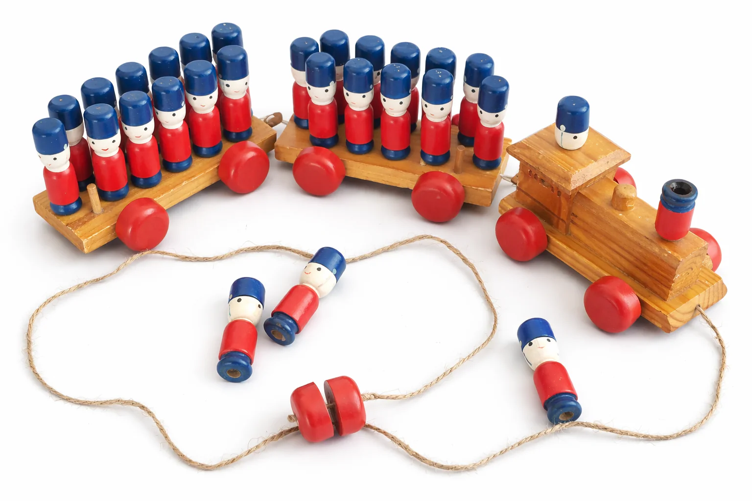 Vintage Wooden Soldiers Pull-Along Train Toy - Image 3