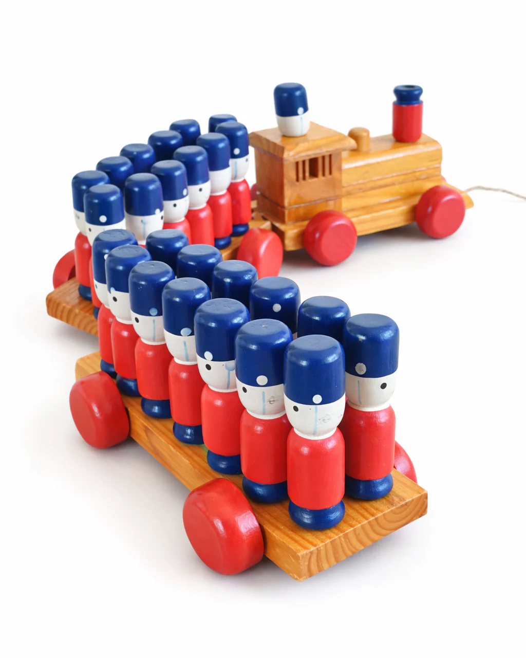 Vintage Wooden Soldiers Pull-Along Train Toy - Image 4
