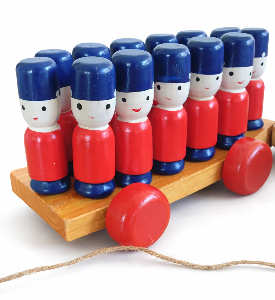 Vintage Wooden Soldiers Pull-Along Train Toy - Image 5